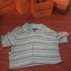 Mens Striped Blue Polo Shirt